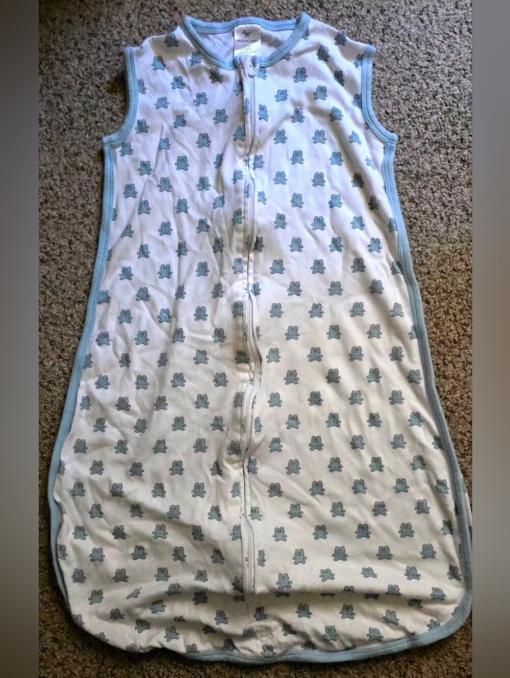 Amazing Baby Sleeveless Blue Bear Print Baby Pajama Sleep Sack Size 12-18m